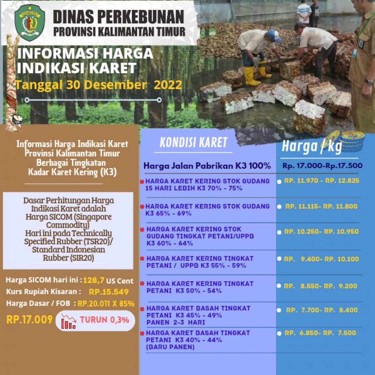 Informasi Harga Indikasi Karet Per 30 Desember 2022