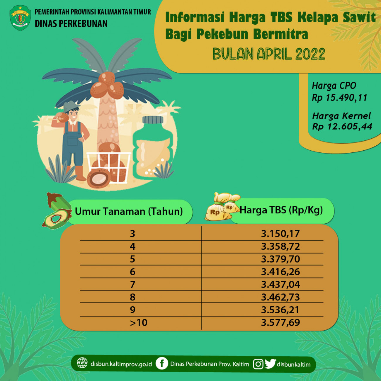 Informasi Harga TBS Kelapa Sawit Bagi Pekebun Bermitra Bulan April 2022