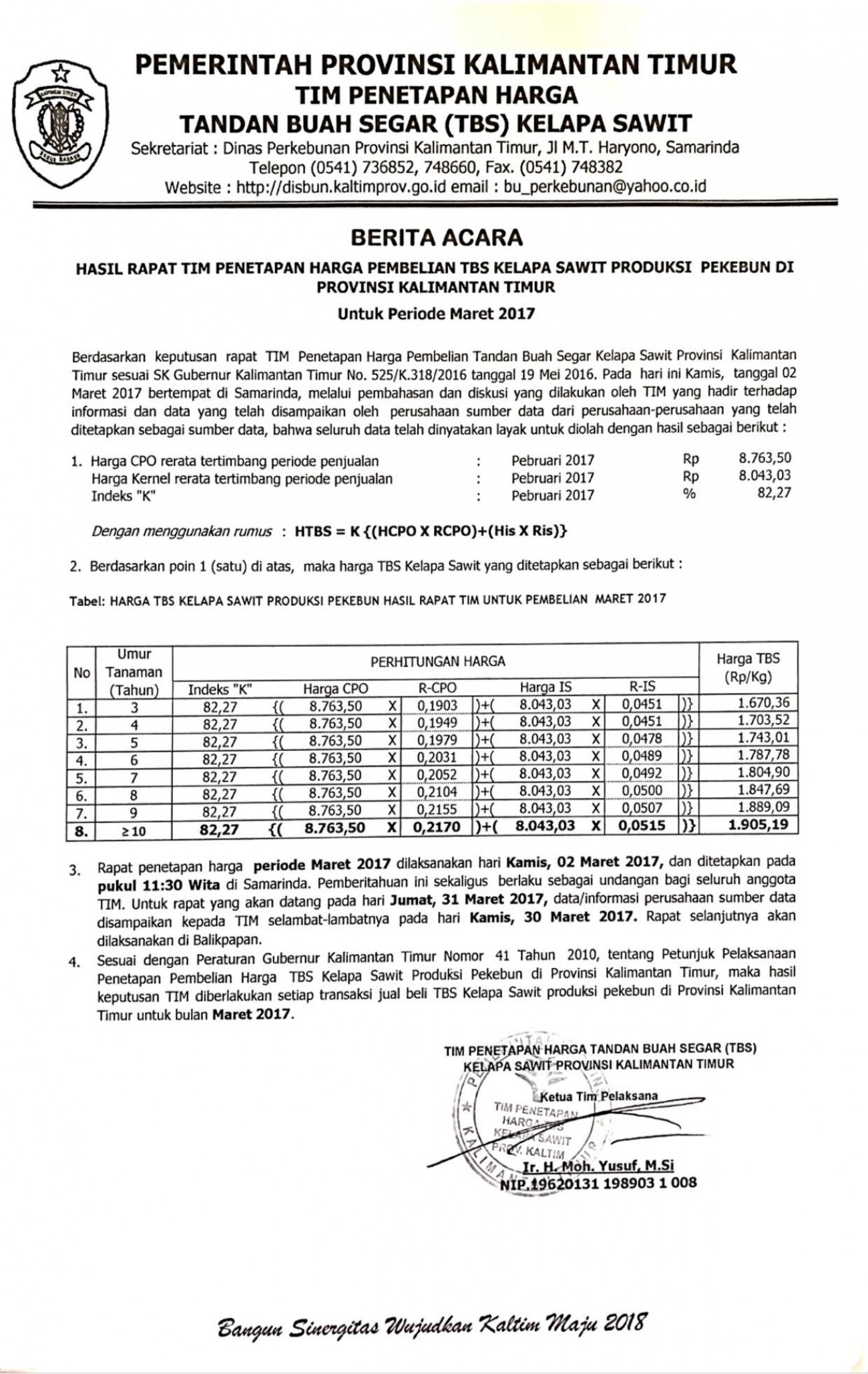 Informasi Harga TBS Kelapa Sawit Bulan Maret 2017