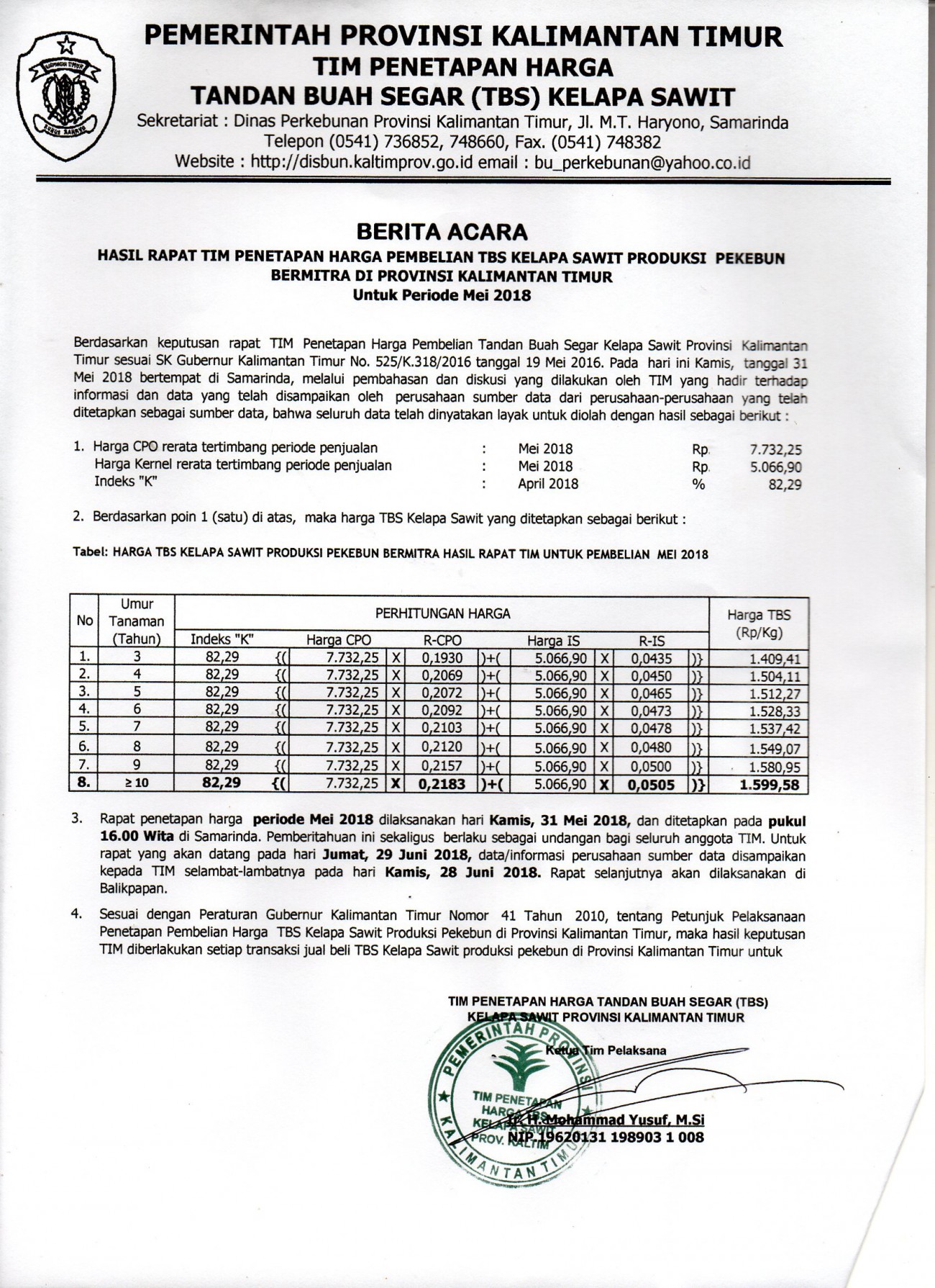 Informasi Harga TBS Kelapa Sawit Bulan Mei 2018