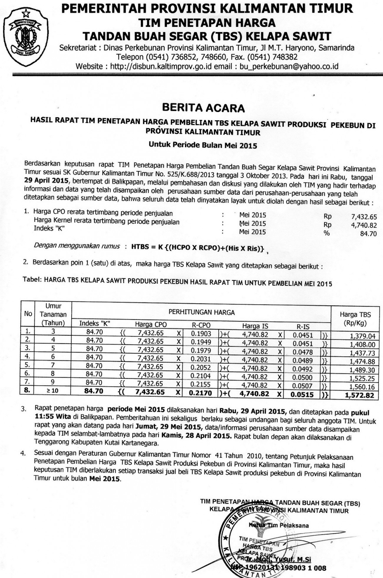 Informasi Harga TBS Kelapa Sawit Bulan Mei 2015